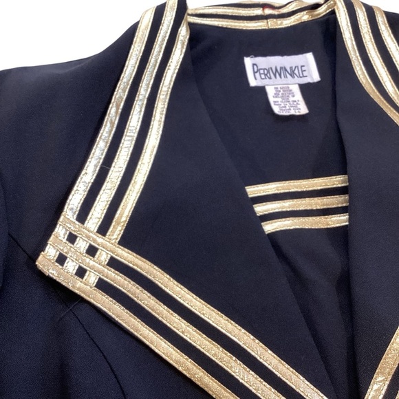 Vintage 80s/90s Periwinkle by B. David Black Skirt Suit Set Gold Trim NWT Formal - Picture 11 of 15